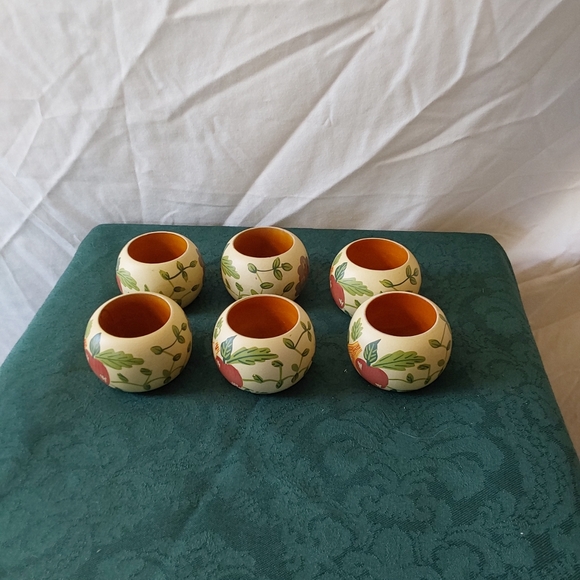 Lot Of  6 Kemp And Beatley Napkin Ring Holders Made In India Yellow Fruit Design - Picture 6 of 7